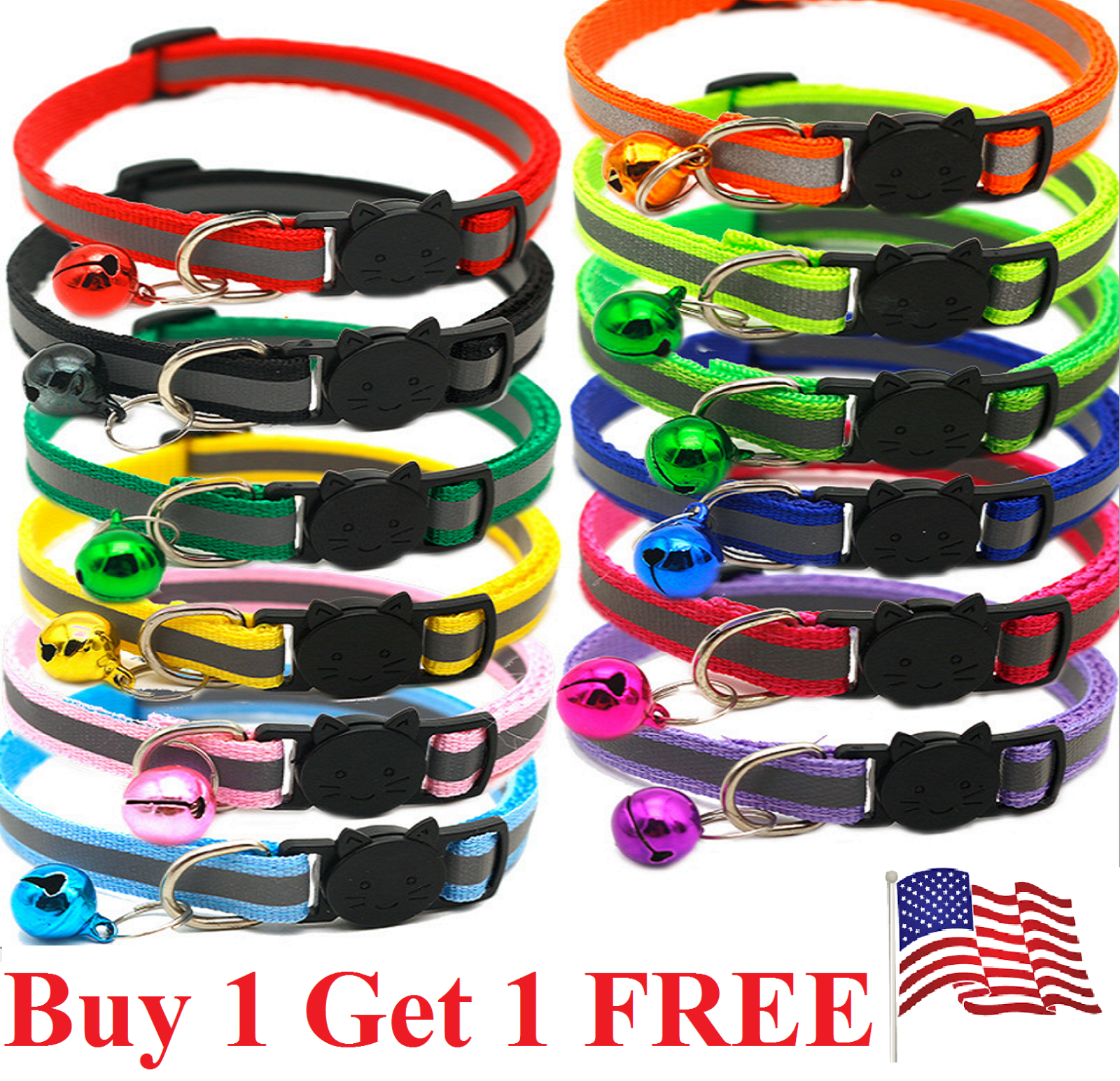 Adjustable Reflective Nylon Breakaway Cat Collar Bell For kitten Puppy Pet