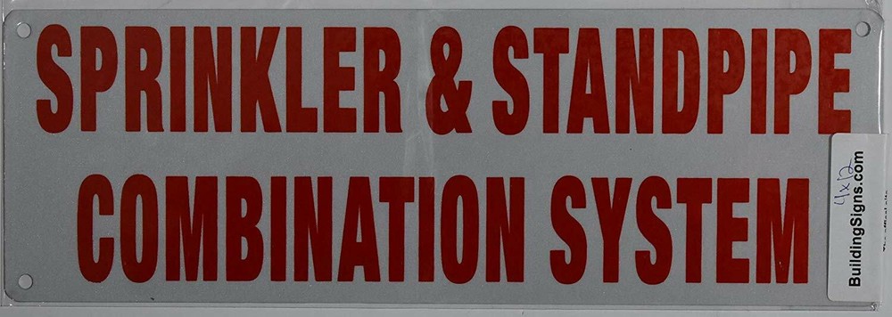 Sprinkler & Standpipe Combination System Sign (White Reflective,4x12)-REF24-1027