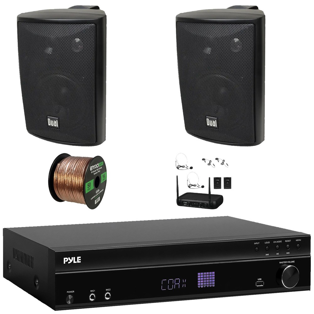 Pyle 5.2 Channel Bluetooth Receiver, 2x 4" 200W Black Speakers + Wireless Mic
