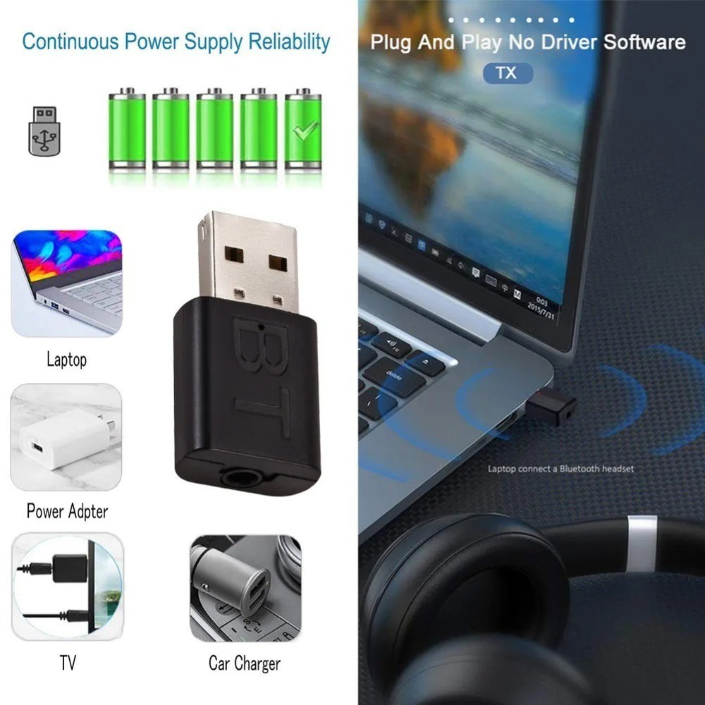 2 In 1 Bluetooth 5.0 Receiver Wireless Bluetooth Adapter 3.5mm Jack AUX Auto