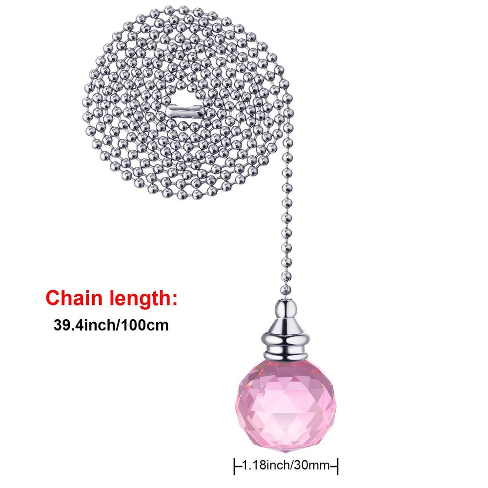 2 Pcs Spherical Crystal Pull Chain Extension 1 Meter Each Pink
