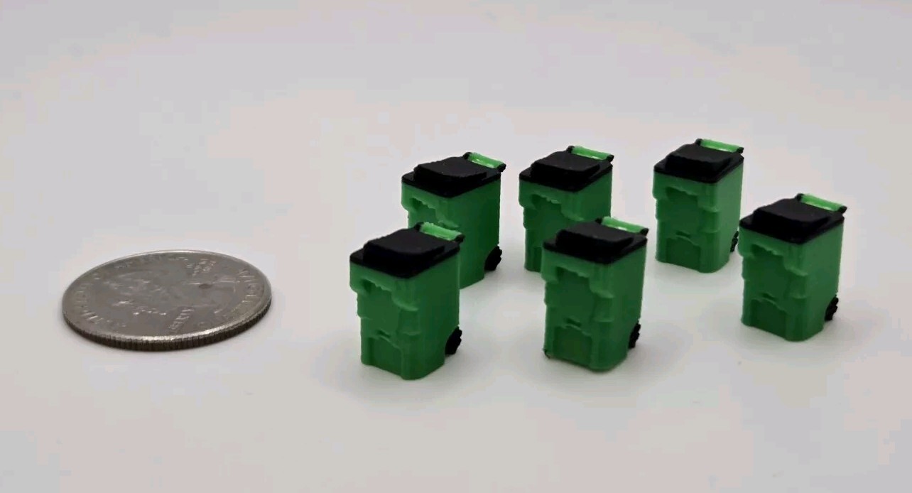 1/87 Scale Trash Bins *6 Pack* in Green