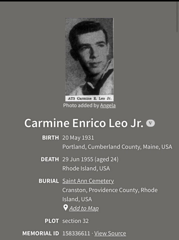 Navy Dog tags Named to AT2 Carmine Enrico Leo. Killed In Crash On June 29th 1955