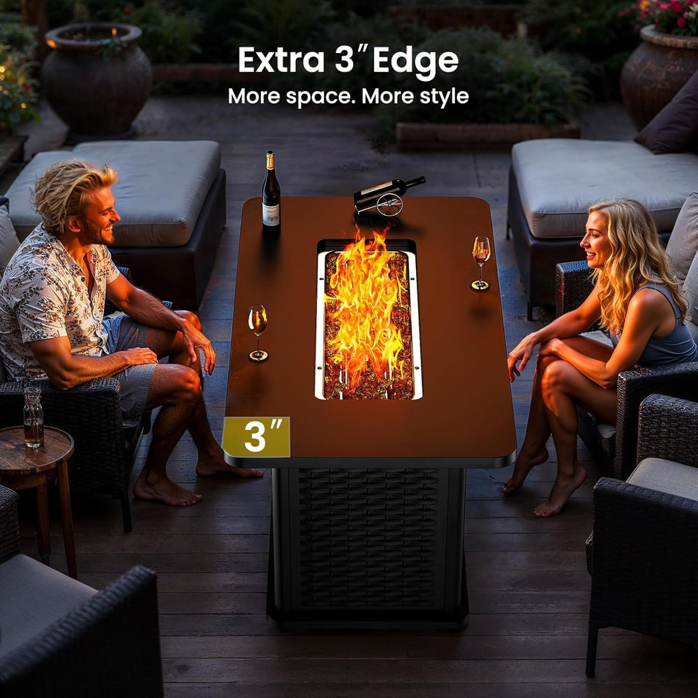 43-Inch Rectangular Propane Fire Pit Table - 60,000 BTU, Csa-Certified 2-In-1 De