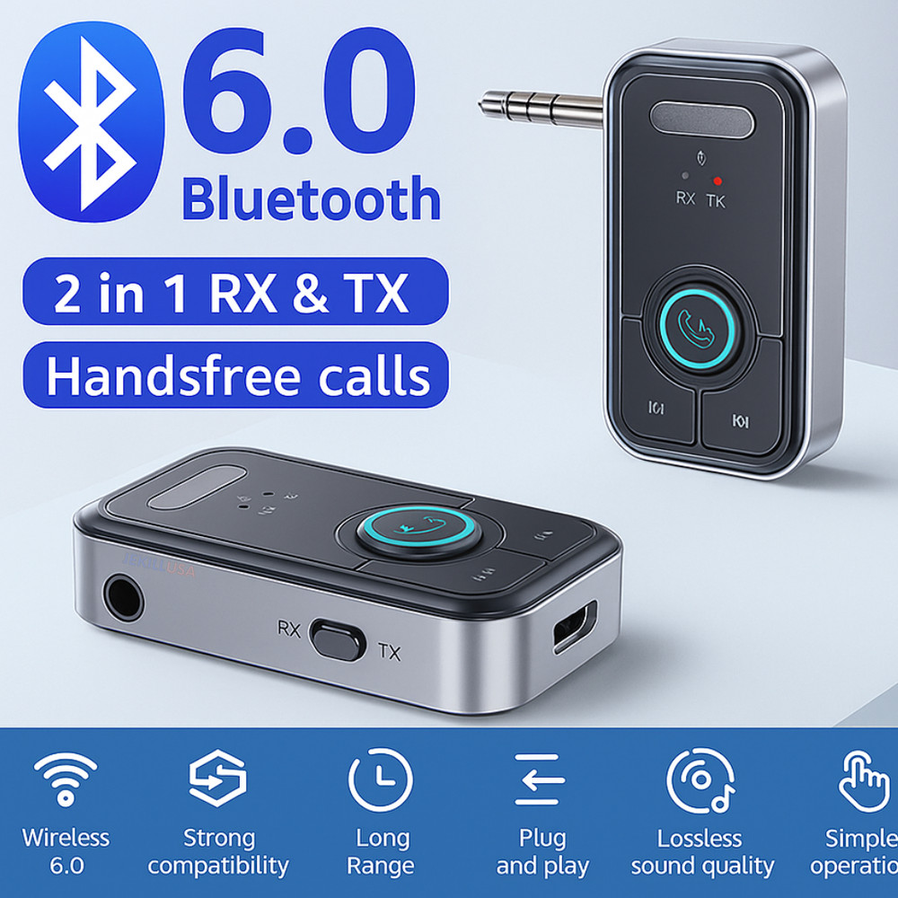 Transmitter Receiver 2 IN 1 Bluetooth 6.0 Wireless Audio 3.5mm USB Aux Adapter