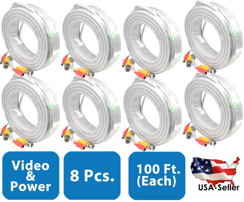 8pcs 100 Feet Dual Video Power Connection Cable for CCTV Security Camera System