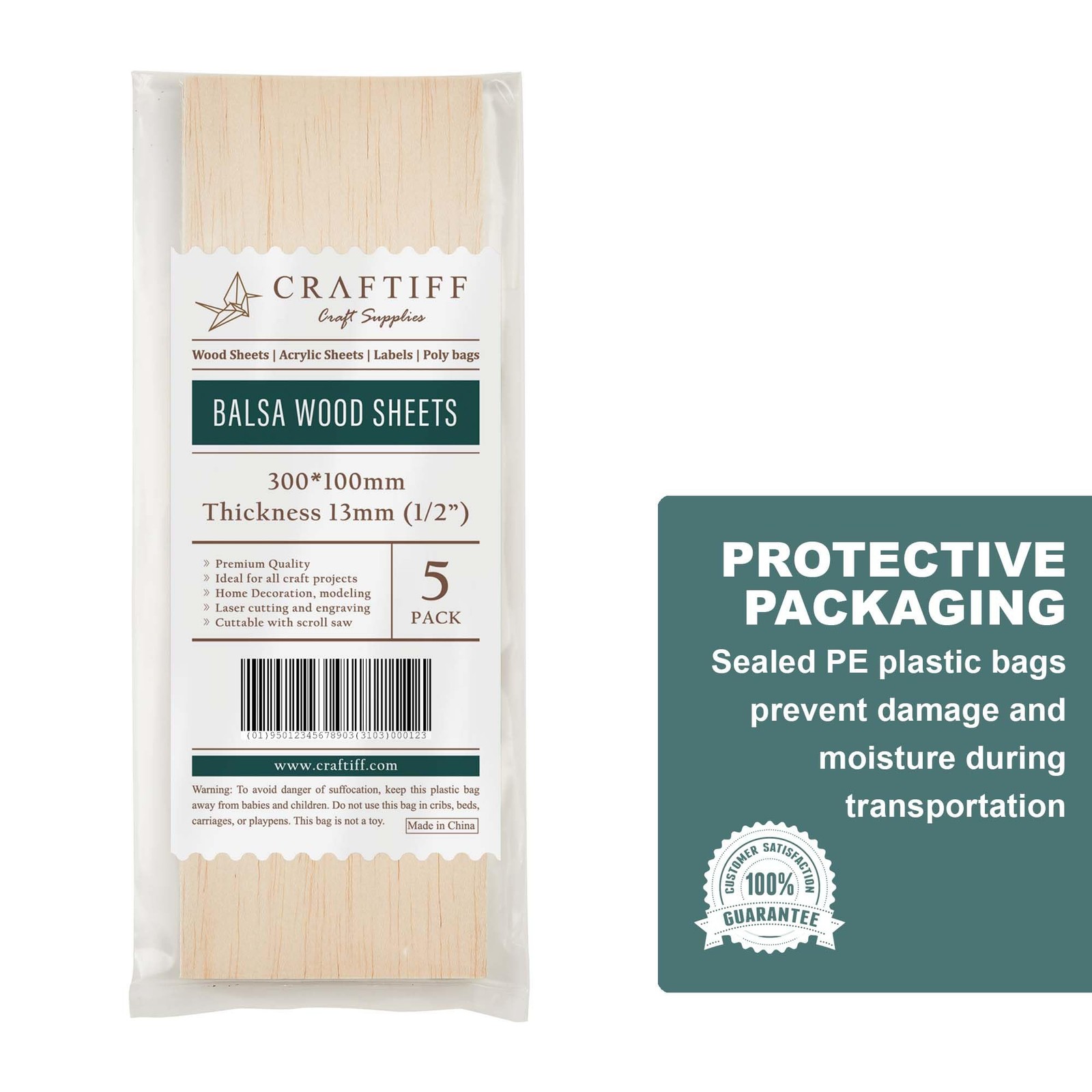 Balsa Wood Sheets 1/2" Inch Thick 12" x 4" Unfinished Wooden Light Brown