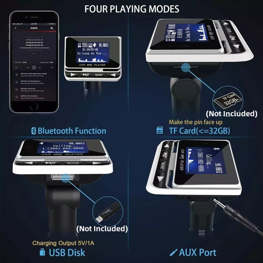LCD Screen Display Car Bluetooth FM Radio Transmitter Radio Music Adapter