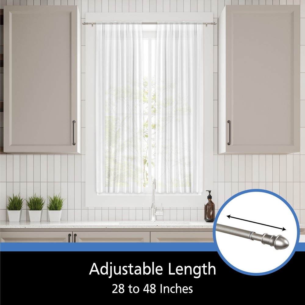 7/16” Diameter Adjustable Café Curtain Rod Set, 28-48" Adjustable Length