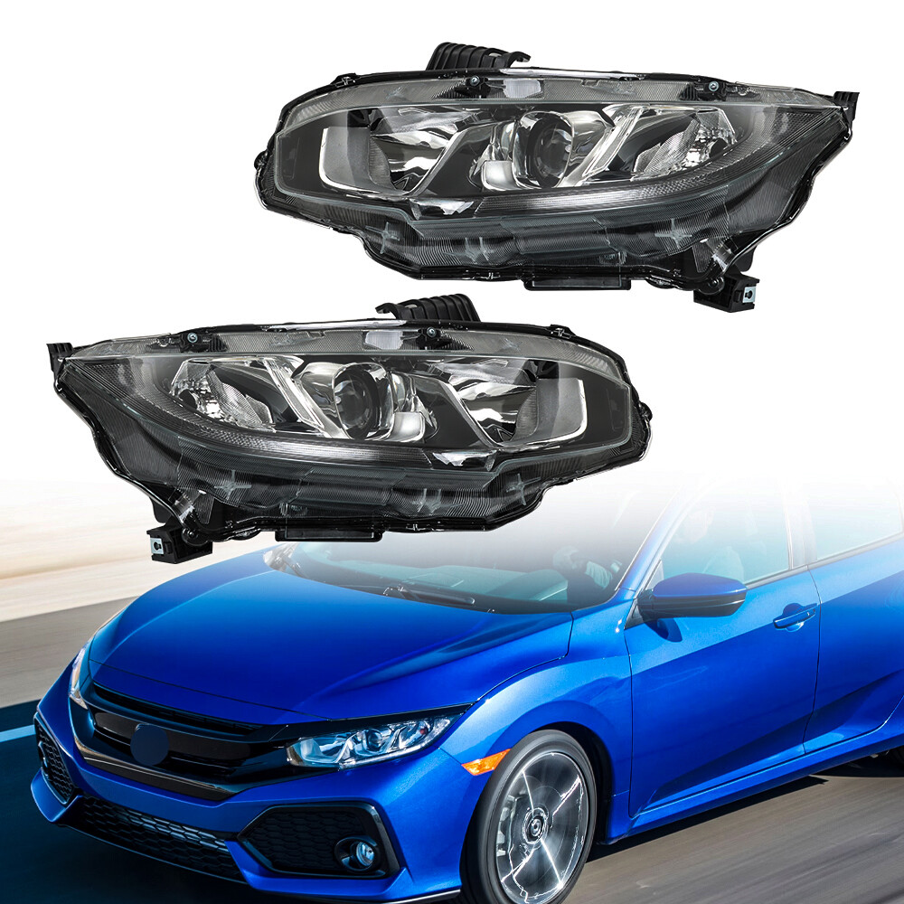 Left+Right For 2016-2020 Honda Civic Halogen Projector Headlights Headlamp Clear