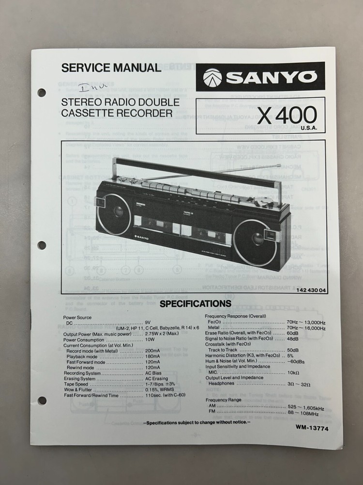 Sanyo X400 Original Service Manual Free Shipping