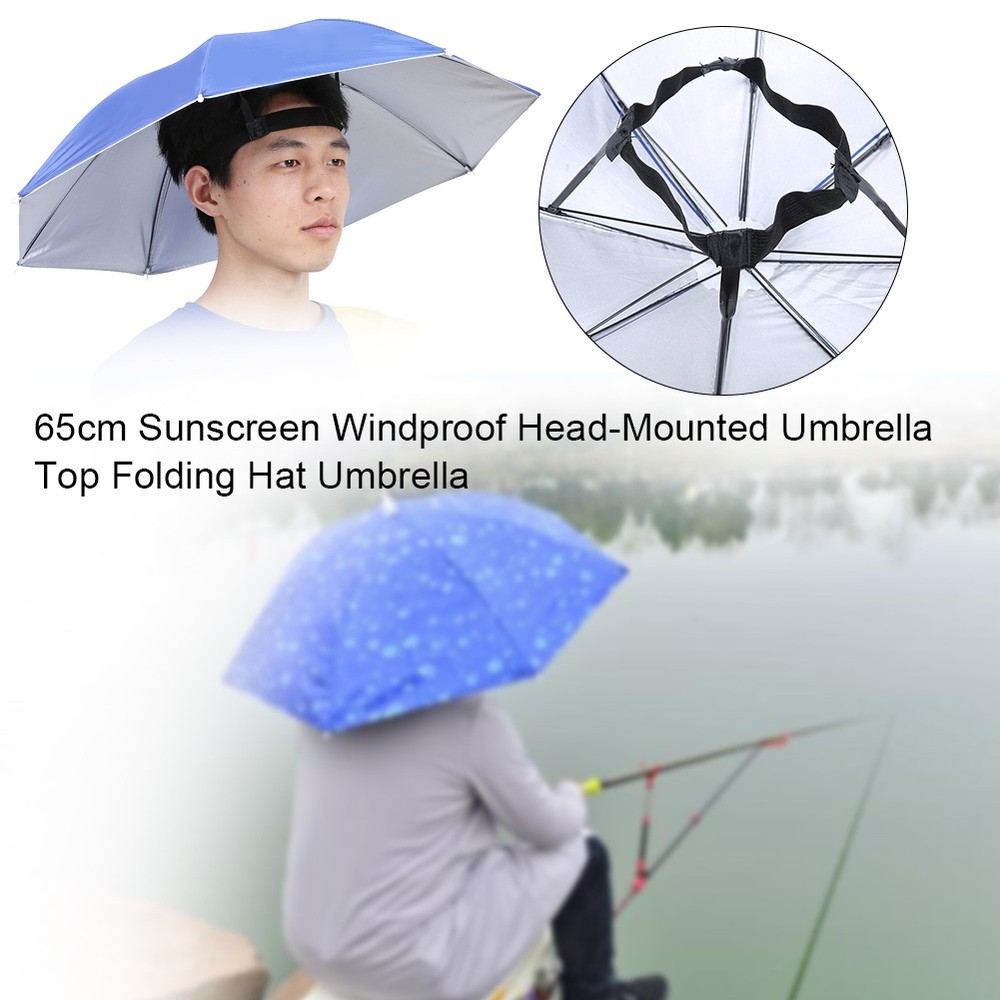 (Camouflage)65cm Sunscreen Windproof Head Mounted Umbrella Top Folding Hat