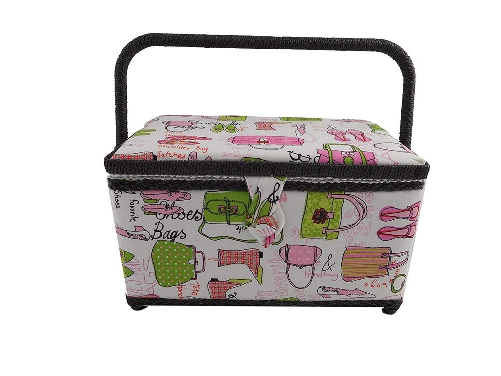 Medium Rectangle Sewing Basket Box with Tray Pincushion 11"x7"x6.5"