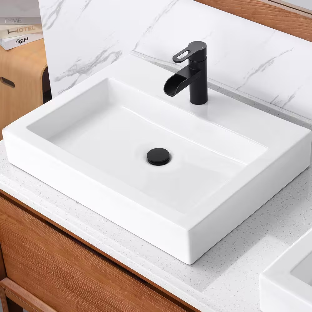Modern 24 In. Rectangular Bathroom Ceramic Vessel Sink in White