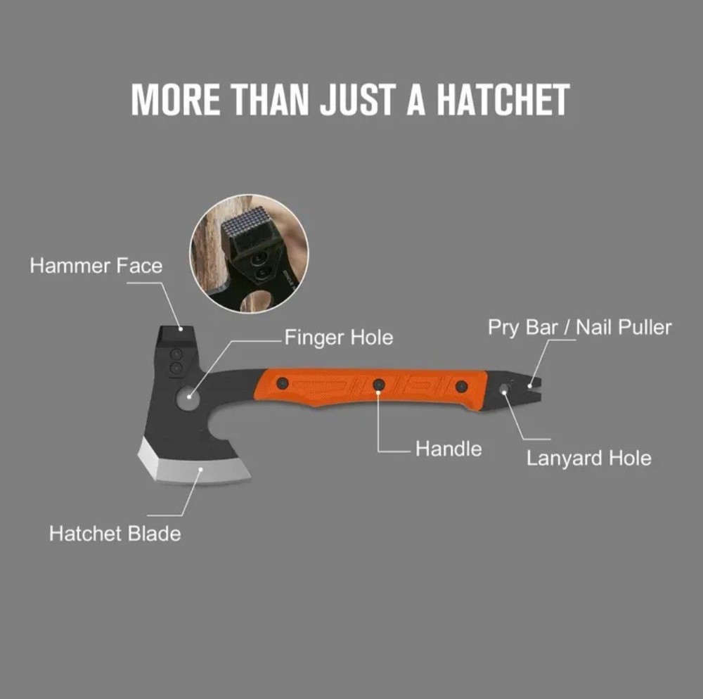 Multi Tool Camp Hatchet, Utility Survival Tool, Axe, Hammer, Crow Bar