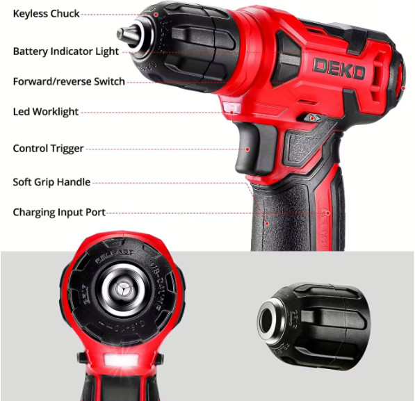 Drill Set Tool Set with 8V Red Cordless Drill, Home Tool Kit with Drill, Ha