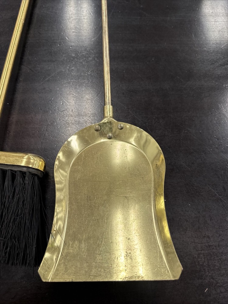 Vntg MCM Brass Marble 4-pc Fireplace Tools