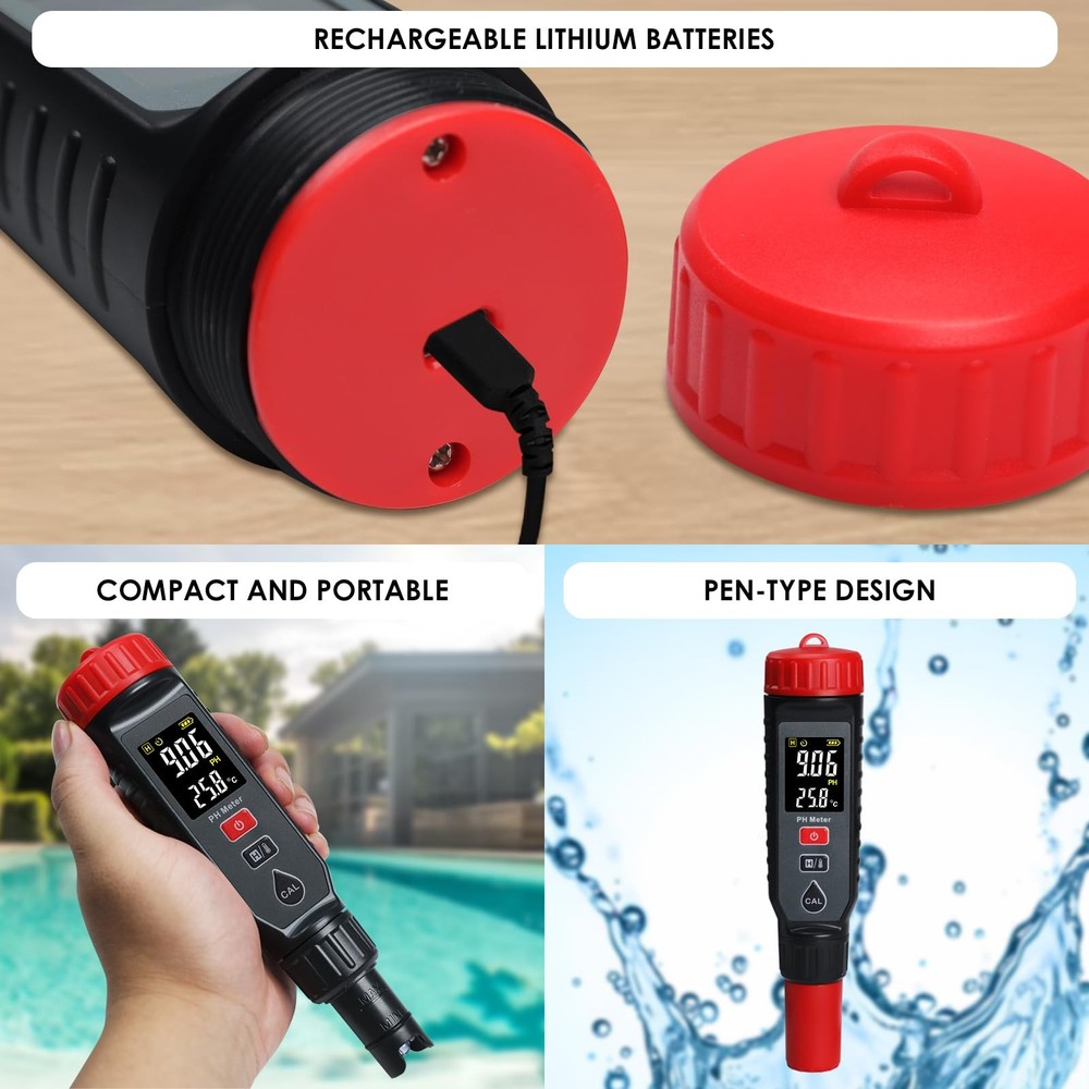 Digital PH Meter with LCD Display, Temperature Measurement, Automatic...