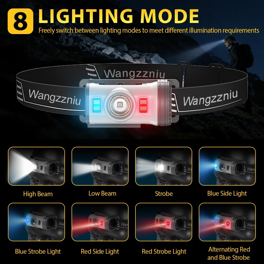 LED Headlamp Rechargeable Type-C, 2 Pack Super Bright Head Lamps, 8 Modes Cli...