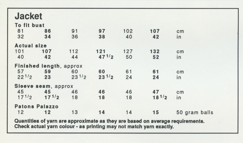 Patons Knitting Pattern C 4028 Easy Knit Jacket 32"-42"
