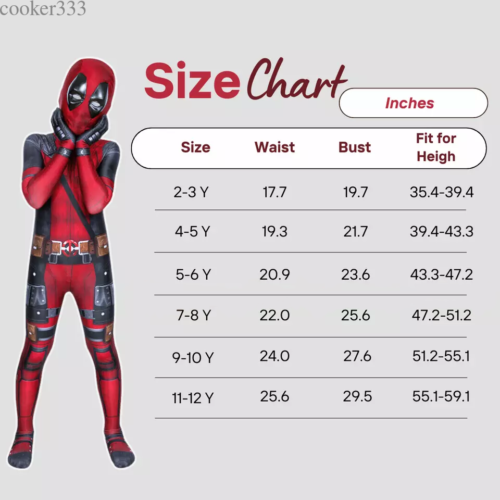 Deadpool Costume Cosplay Halloween Kids Bodysuit Boys Fancy Dress Party Red 2024