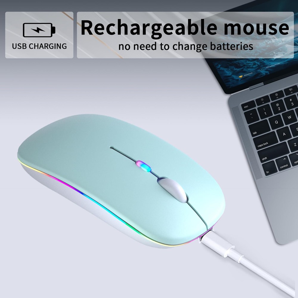Wireless Bluetooth Mouse Rechargeable LED Dual Mode Mouse Bluetooth 5.2 and U...