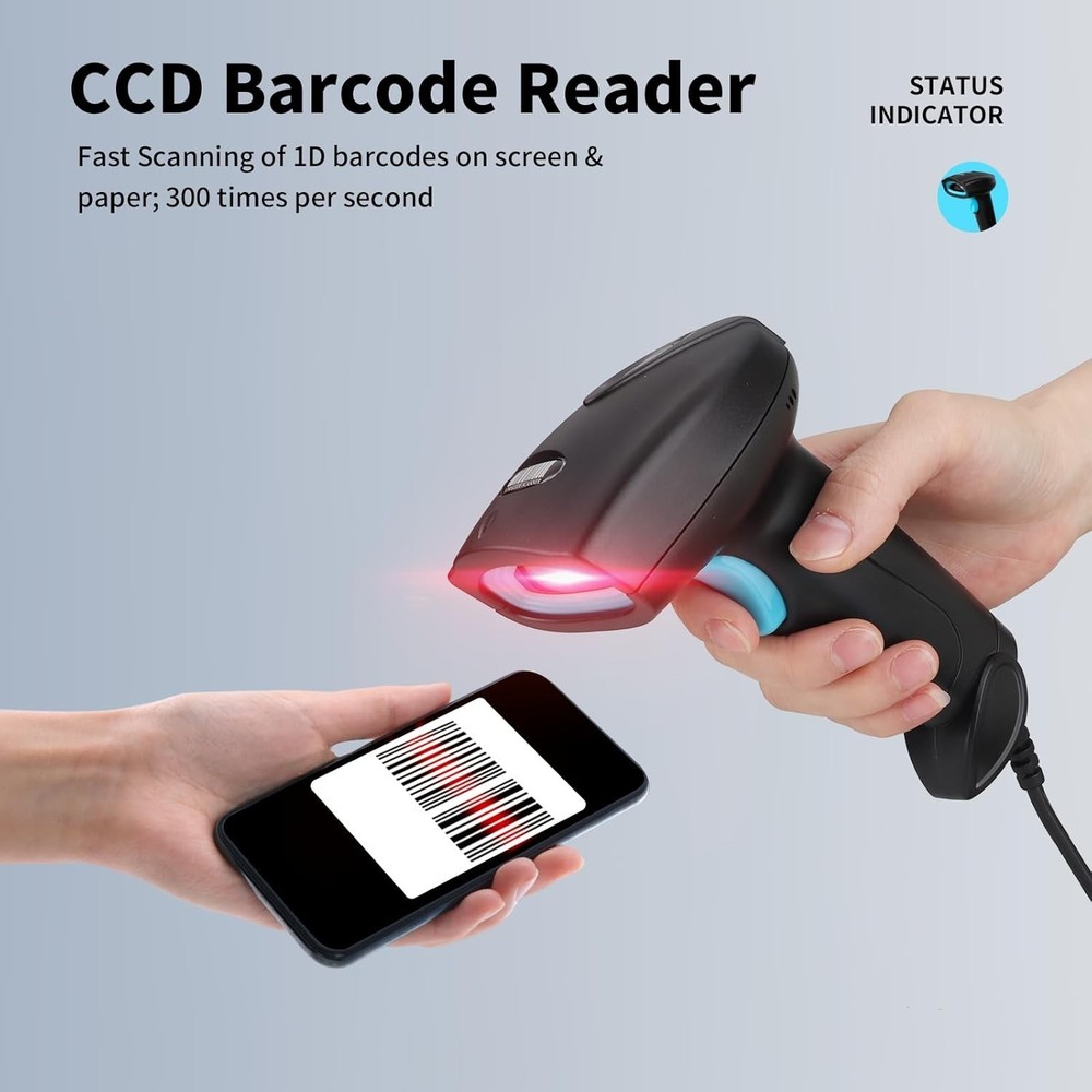 High-Speed USB Barcode Scanner - Reliable 1D Reader for Supermarkets & Offices