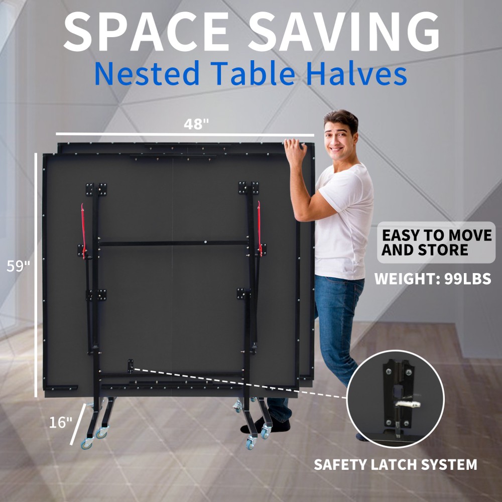 8ft Black Mid-Size Table Tennis Table Foldable & Portable Ping Pong Table Set