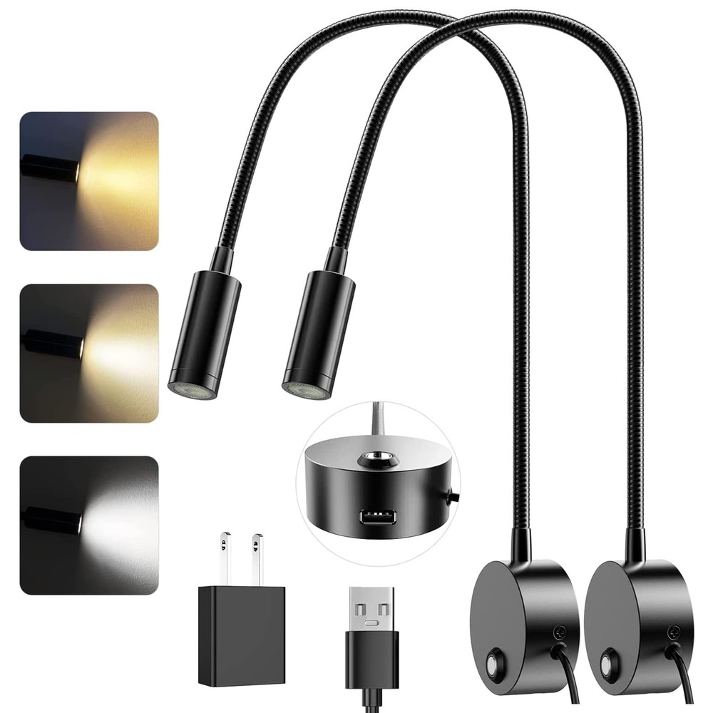 Wall Mounted LED Reading Light with 15" Flexible 15" Bedside reading light 2p