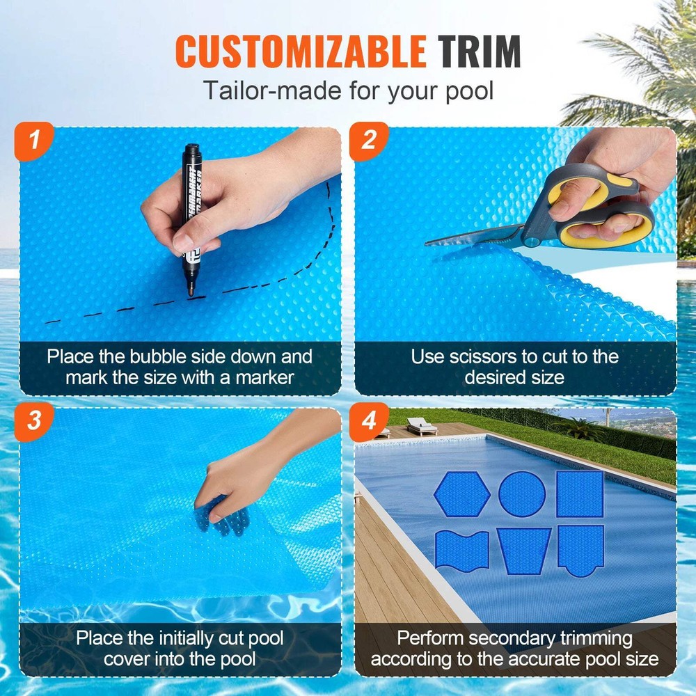 Solar Pool Cover, 12 mil Rectangular Solar Blanket for Inground & Above Ground P