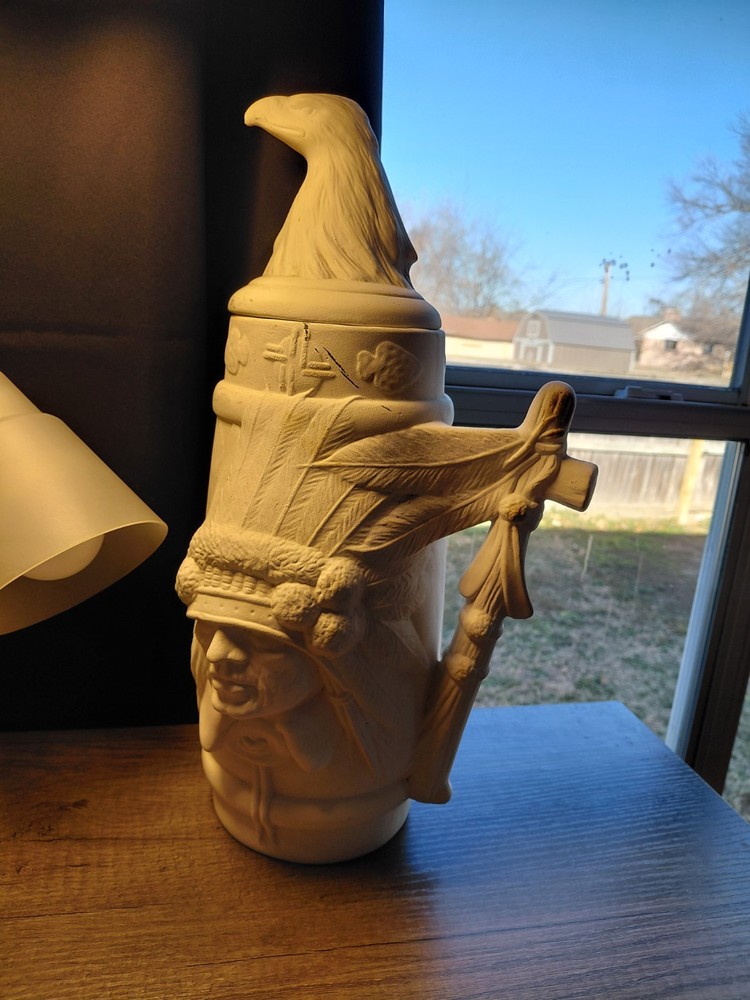 Ready-to-Paint Ceramic Beer Stein with Native American and Eagle Design