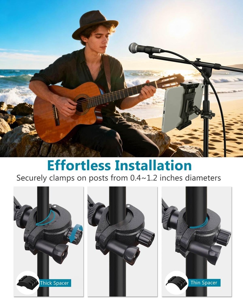Sunmig Tablet Holder for Mic Stand, iPad Stand Adjustable Black