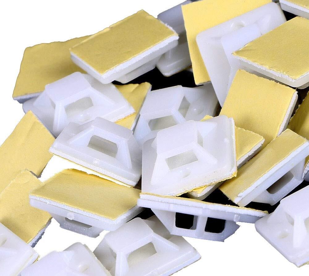 White Nylon Plastic Square Type Selfadhesive+screws Hole Mounting Wire Bundle Fi