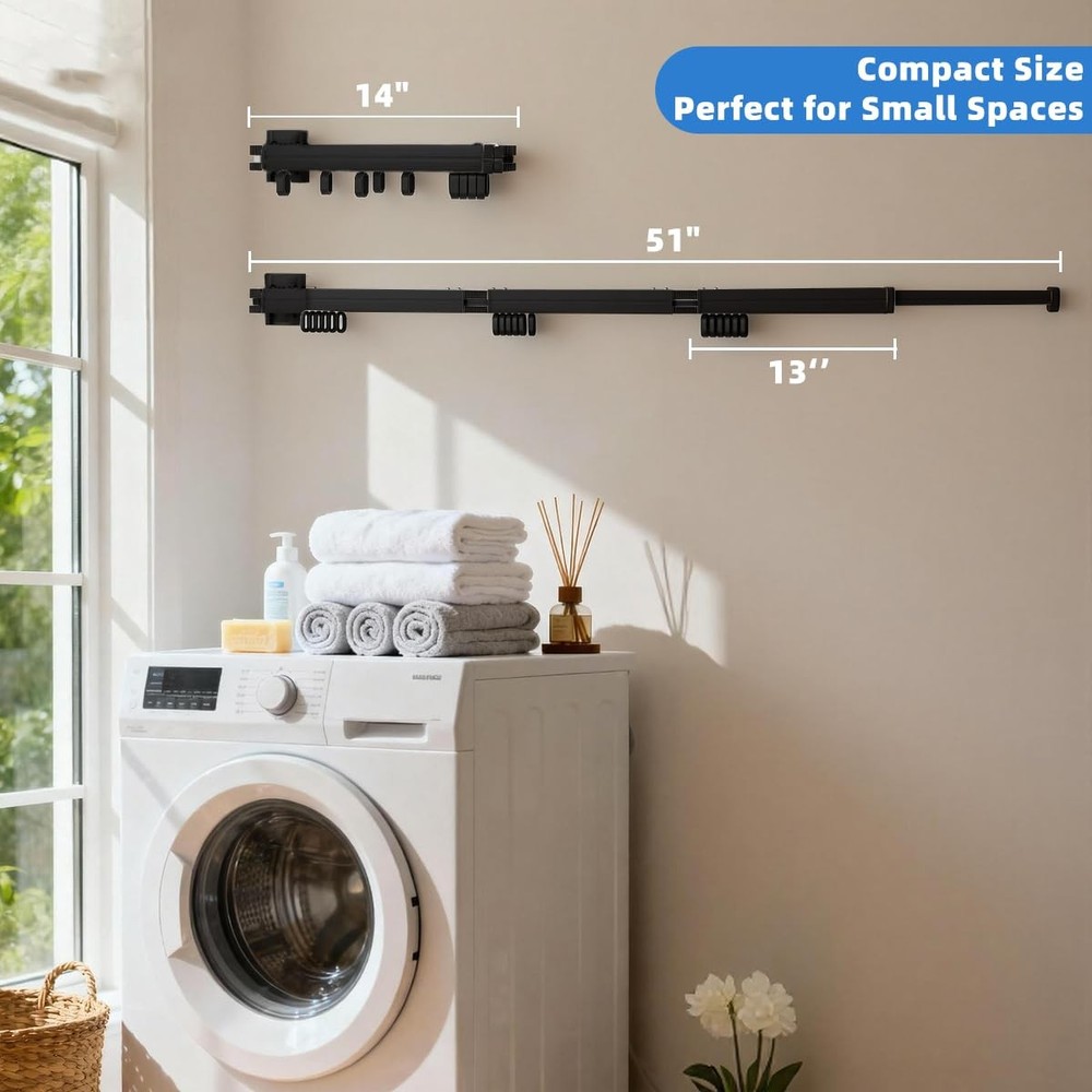 Wall Mounted Clothes Drying Rack, Foldable Laundry Drying Hanger Rack for Ind...