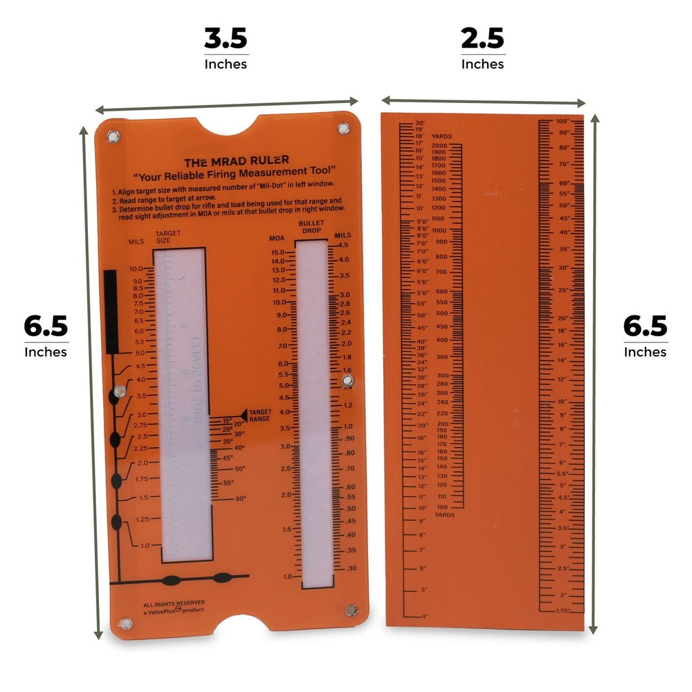 Value Plus Mrad Ruler - Long Range Shooting Slide Rule Calculator Dark Orange