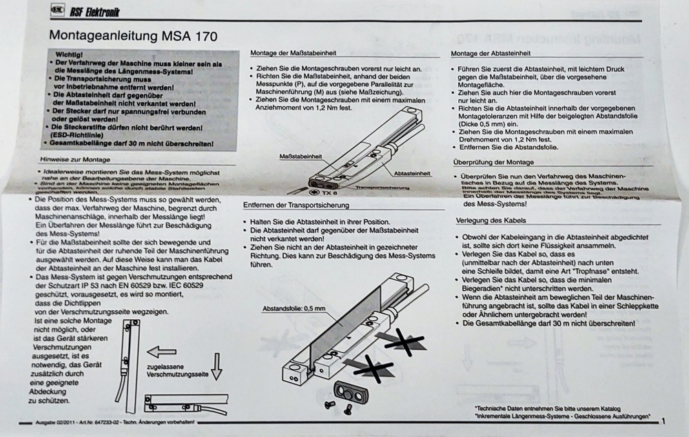 RSF Elektronik 42676975 MSA170.73K Linear Encoder