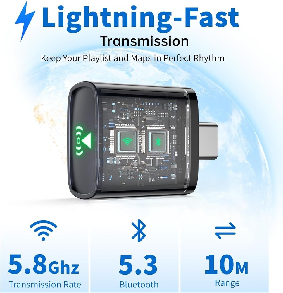 Wireless CarPlay Adapter USB Plug & Play Low Latency Connection for iPhone Car