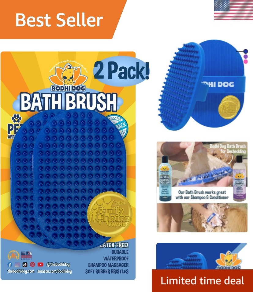 Compact Dual Pack Grooming Brush for Pets - Perfect for Bathing & Massaging