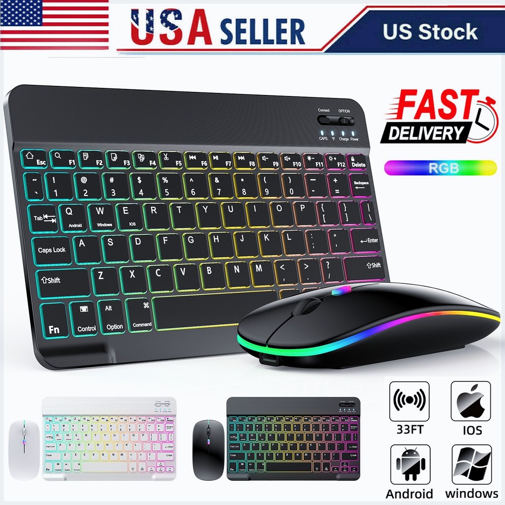 RGB Backlit Wireless Gaming Keyboard Mouse - Ergo Low Latency Multi-Device Combo