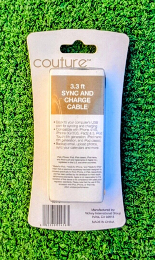 COUTURE 3.3 Ft Sync & Charge Data Transfer Cable For iPOD iPHONE iPAD Silver NIP