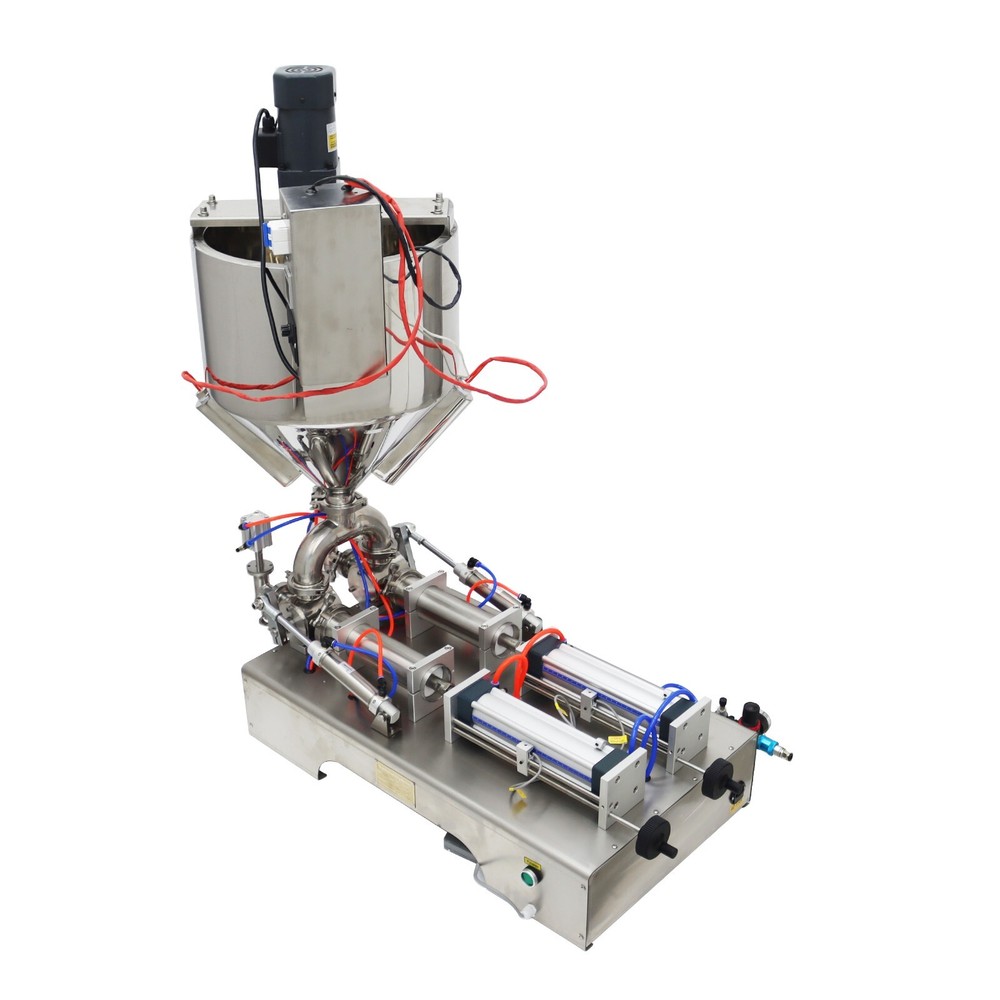 Pneumatic Paste Liquid Heating Stirring Filling Machine 50-500ml Double Nozzle