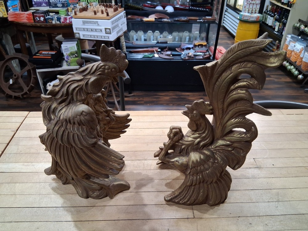Vintage Ceramic Fighting Roosters Bookends Pair