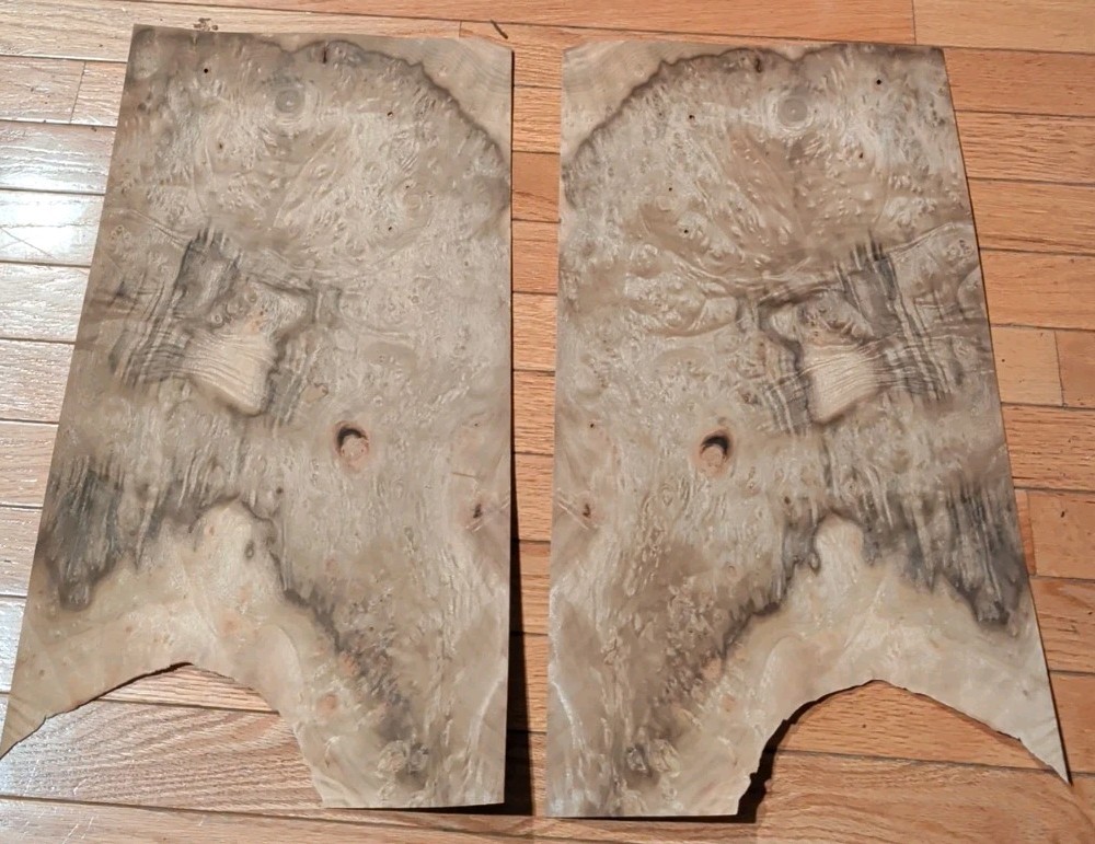 Myrtlewood burl veneer 2 pieces 18 1/4" x 11 5/8" each wood 1/42" raw
