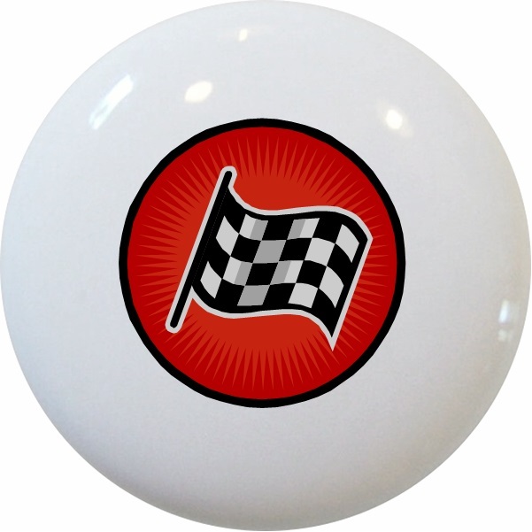 Race RACING Checkered Flag CABINET DRAWER Pull KNOB