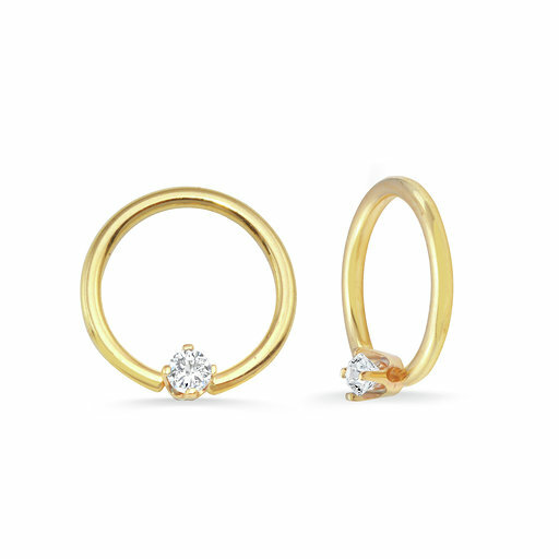 14k Solid Gold Seamless Ring With Prong Setting CZ Septum Helix Daith Conch