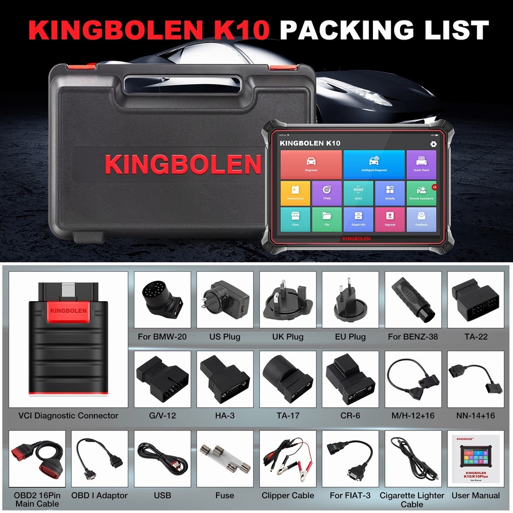 KINGBOLEN K10 10" OBD2 Scanner All System Bidirection Diagnostic Tool ECU Coding