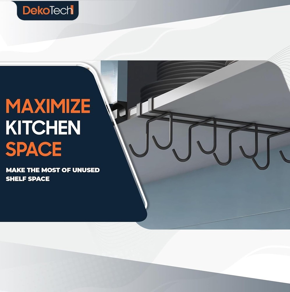Under Shelf Mug Holder Metal Cup Rack W/ 8 Hooks Space-Saving Kitchen Storage
