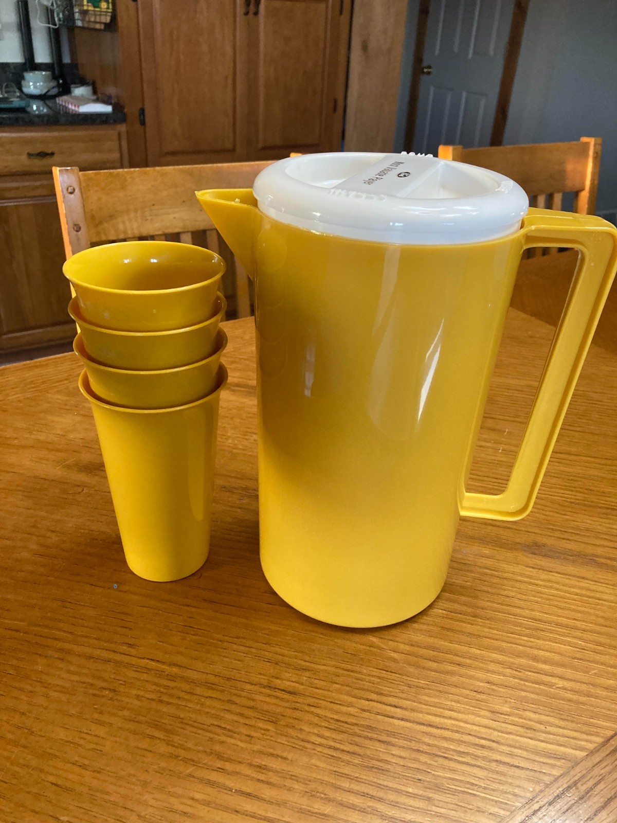 Vintage Ford Motor Co. Plastic Pitcher W/ Four Drinking Tumblers