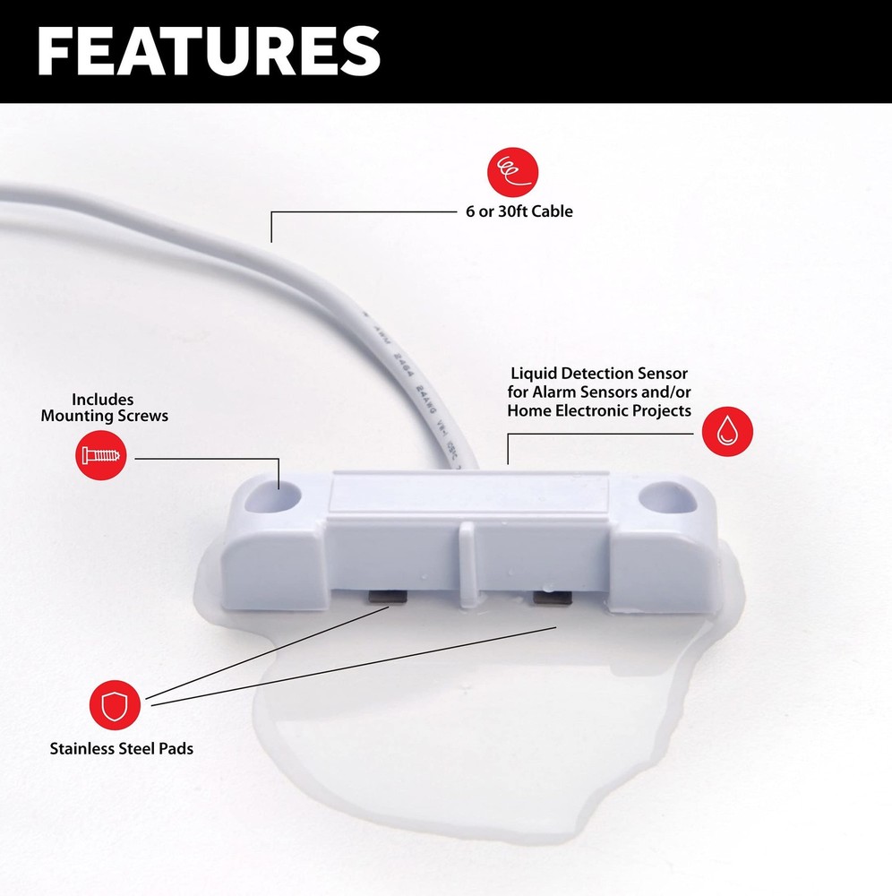 Floor Water Sensor for Flood and Leak Detection (6 ft) 6 ft
