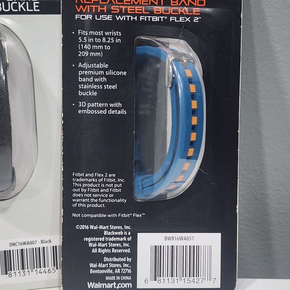 FITBIT FLEX 2 REPLACEMENT BANDS - BLACKWEB & ONN, BLACK , BLUE, PEACH 3-PACK